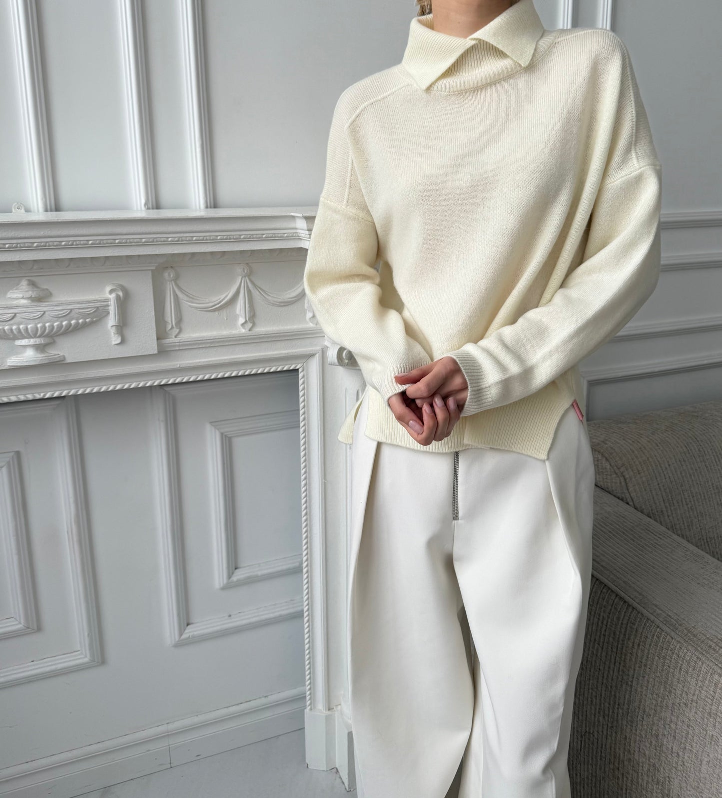 Kašmyro ir vilnos megztinis aukštu kaklu